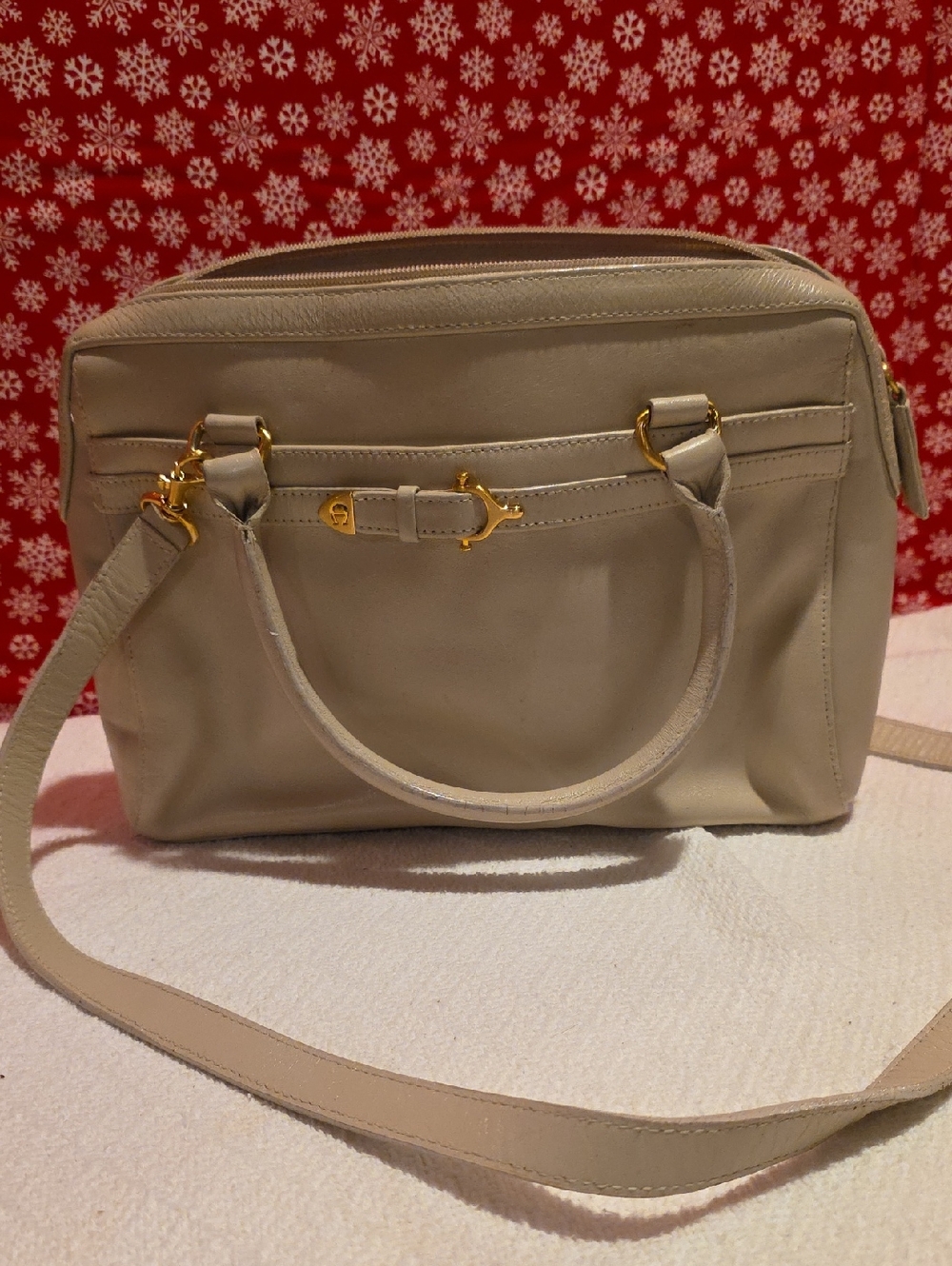 Etienne Aigner Cream Leather  Satchel - Gold Hardware